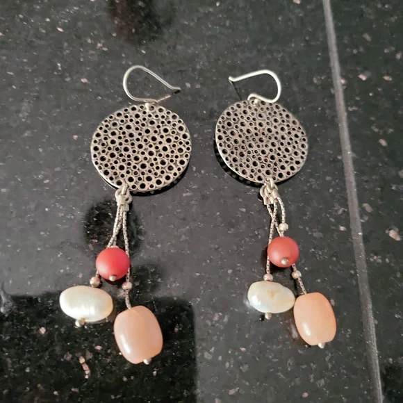 Silpada Sterling Silver Pearl & Stone Dangle Earrings Stamped Signed 3 1… - Picture 2 of 14